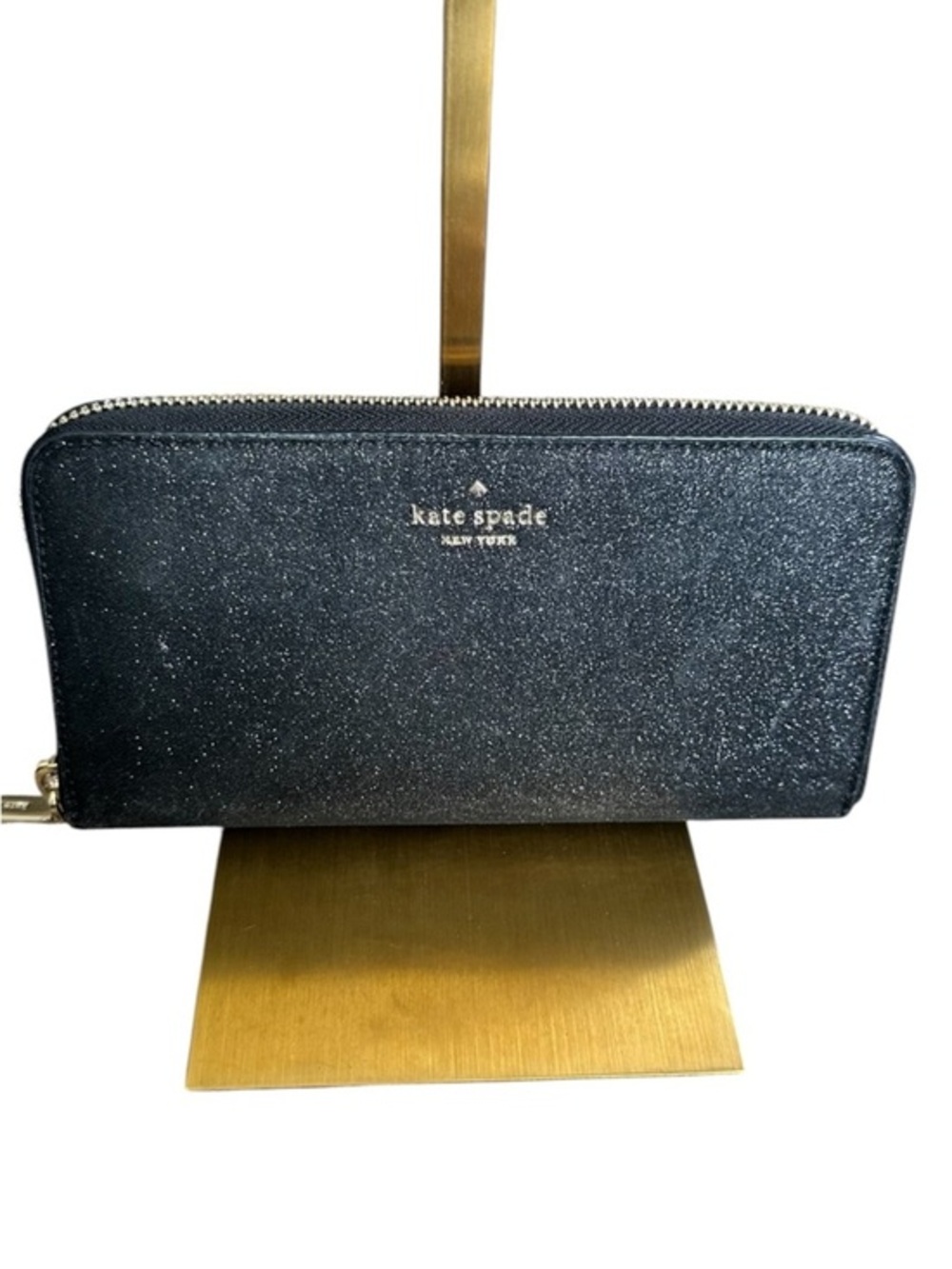 ✨ Kate Spade New York Black Glitter Zip-Around Wallet – Chic Everyday Glam